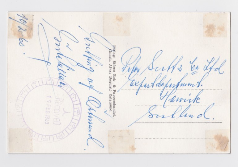 postcard reverse, addressed to Peter Scott & Co Ltd