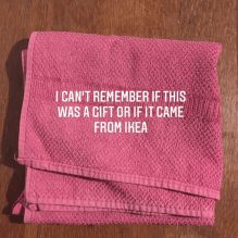 a folded pink towel with caption I can't remember if this was a gift or if it came from ikea